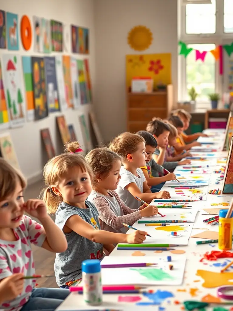 Students engaged in a creative arts and crafts session, developing their artistic skills and self-expression under the guidance of an instructor.