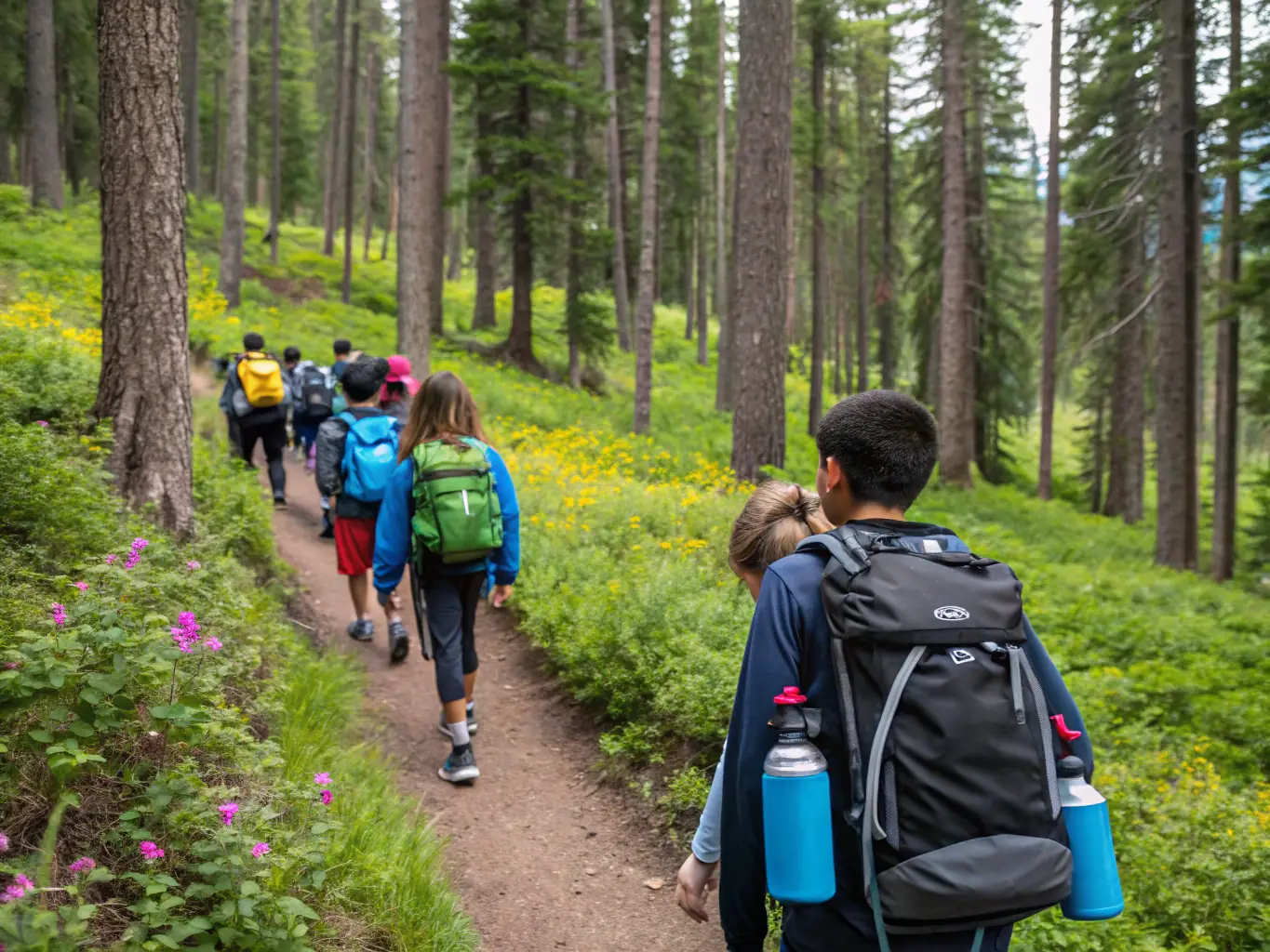 Students participating in an outdoor adventure activity organized by ASSEPS, highlighting the development of leadership skills and environmental awareness.